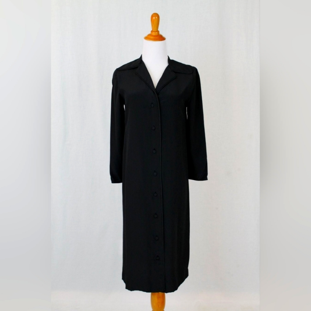 VINTAGE Bill Blass Couture Black Silk Coat Dress S 6 36